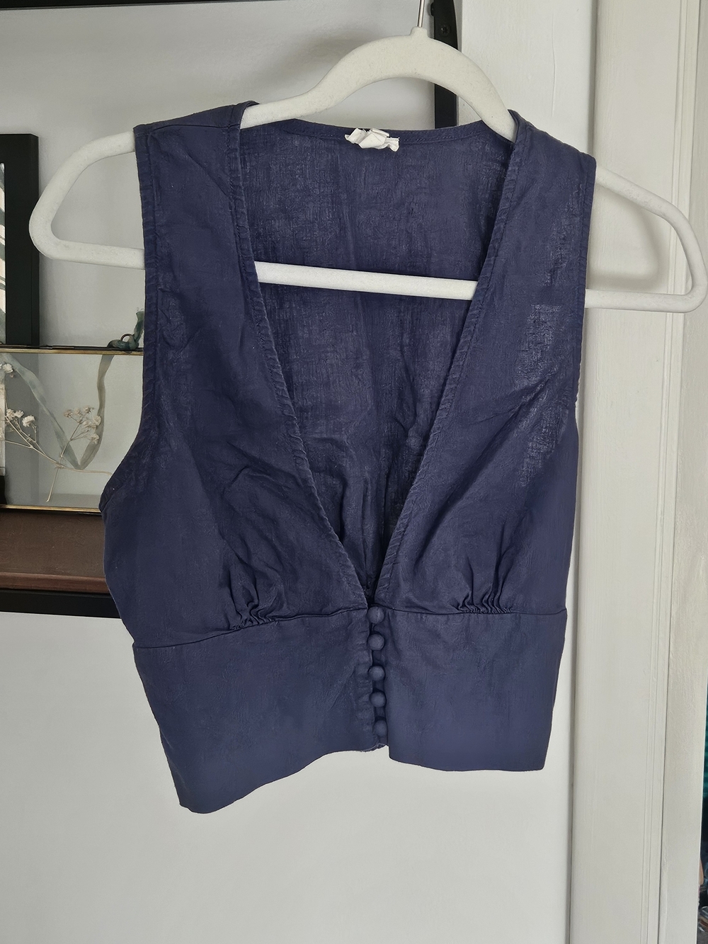 aerie Navy Sleeveless V-Neck Button-Front Crop Top
